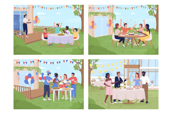 Download Outdoor Party Flat Color Illustrations - Outdoor party Collection