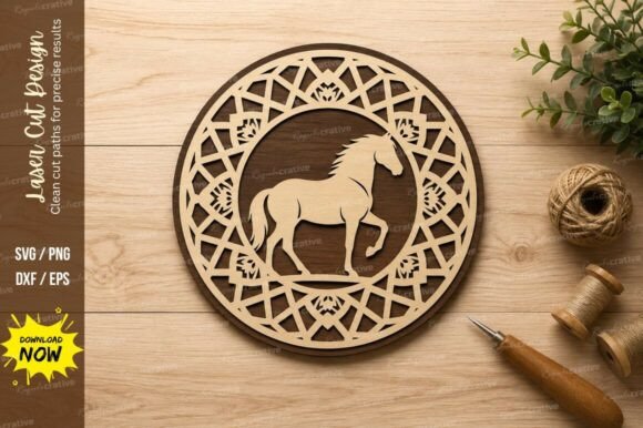 Download Geometric Horse Circle Laser Cut SVG - Premium Bundle